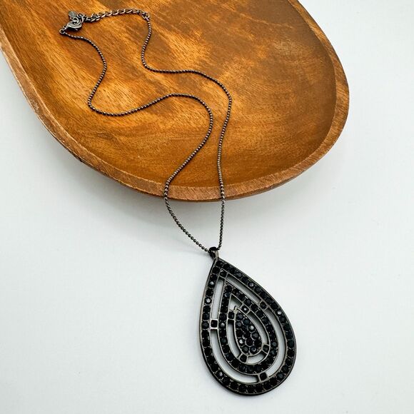 Vintage Signed Monet Teardrop Rhinestone Pendant Necklace Retro Statement Glam - Picture 10 of 11